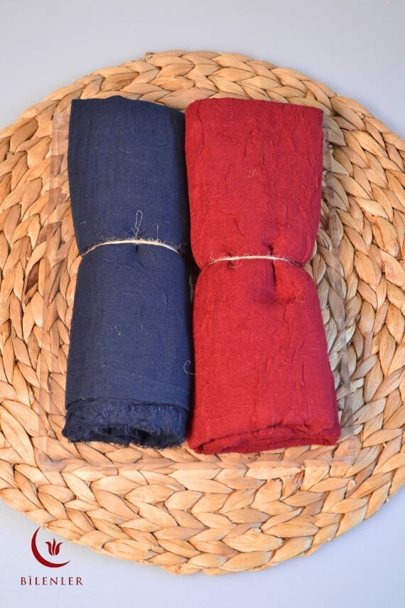 Bambu Kraş Şal 2’li Set Kırmızı/ Lacivert– 75x210 cm | Nefes Alabilir, Terletmez, Tok Duruşlu Mevsimlik Kumaş - 3