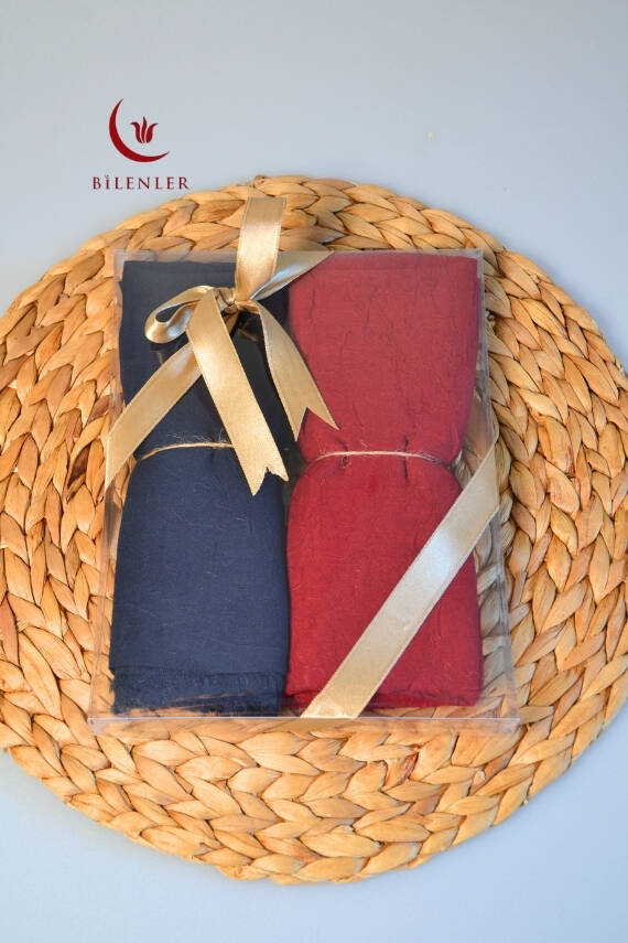Bambu Kraş Şal 2’li Set Kırmızı/ Lacivert– 75x210 cm | Nefes Alabilir, Terletmez, Tok Duruşlu Mevsimlik Kumaş - 4