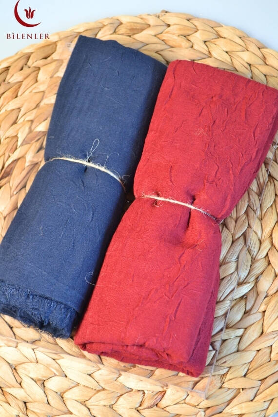 Bambu Kraş Şal 2’li Set Kırmızı/ Lacivert– 75x210 cm | Nefes Alabilir, Terletmez, Tok Duruşlu Mevsimlik Kumaş - 1