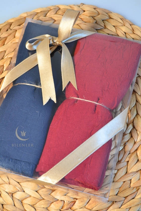 Bambu Kraş Şal 2’li Set Kırmızı/ Lacivert– 75x210 cm | Nefes Alabilir, Terletmez, Tok Duruşlu Mevsimlik Kumaş - 2