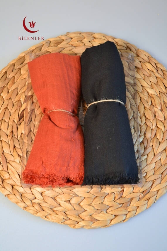 Bambu Kraş Şal 2’li Set Siyah/ Kiremit– 75x210 cm | Nefes Alabilir, Terletmez, Tok Duruşlu Mevsimlik Kumaş - 3