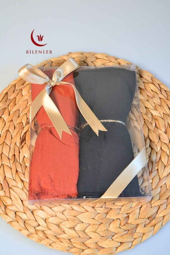Bambu Kraş Şal 2’li Set Siyah/ Kiremit– 75x210 cm | Nefes Alabilir, Terletmez, Tok Duruşlu Mevsimlik Kumaş - 4