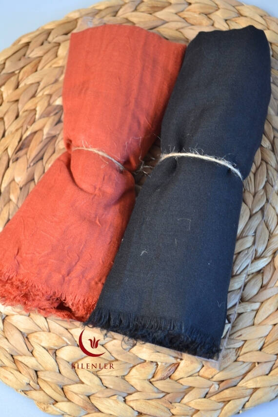 Bambu Kraş Şal 2’li Set Siyah/ Kiremit– 75x210 cm | Nefes Alabilir, Terletmez, Tok Duruşlu Mevsimlik Kumaş - 1