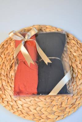 Bambu Kraş Şal 2’li Set Siyah/ Kiremit– 75x210 cm | Nefes Alabilir, Terletmez, Tok Duruşlu Mevsimlik Kumaş - 4
