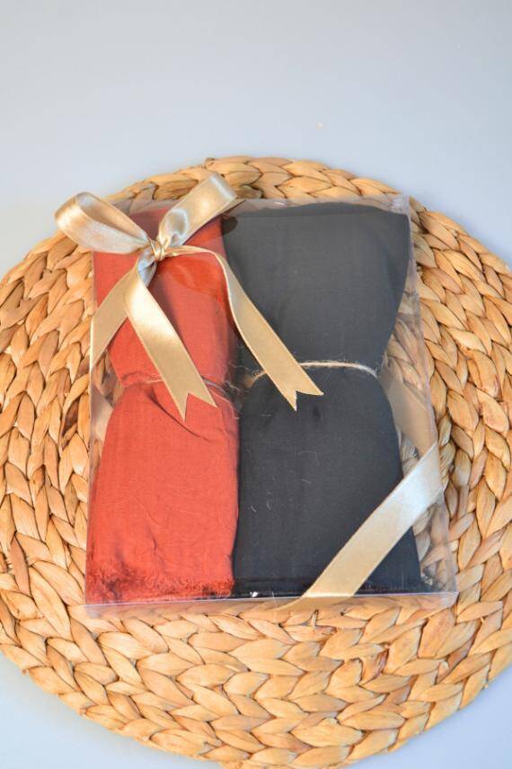 Bambu Kraş Şal 2’li Set Siyah/ Kiremit– 75x210 cm | Nefes Alabilir, Terletmez, Tok Duruşlu Mevsimlik Kumaş - 4