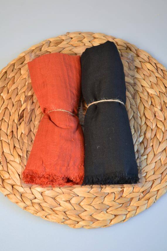 Bambu Kraş Şal 2’li Set Siyah/ Kiremit– 75x210 cm | Nefes Alabilir, Terletmez, Tok Duruşlu Mevsimlik Kumaş - 3