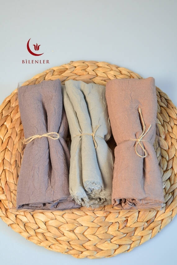 Bambu Kraş Şal 3’lü Set Bej/ Su Yeşili/ Vizon– 75x210 cm | Nefes Alabilir, Terletmez, Tok Duruşlu Mevsimlik Kumaş - 3