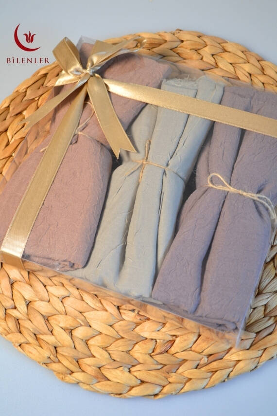 Bambu Kraş Şal 3’lü Set Bej/ Su Yeşili/ Vizon– 75x210 cm | Nefes Alabilir, Terletmez, Tok Duruşlu Mevsimlik Kumaş - 2