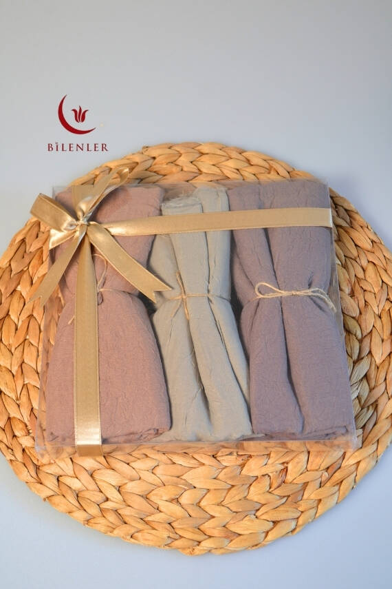 Bambu Kraş Şal 3’lü Set Bej/ Su Yeşili/ Vizon– 75x210 cm | Nefes Alabilir, Terletmez, Tok Duruşlu Mevsimlik Kumaş - 4