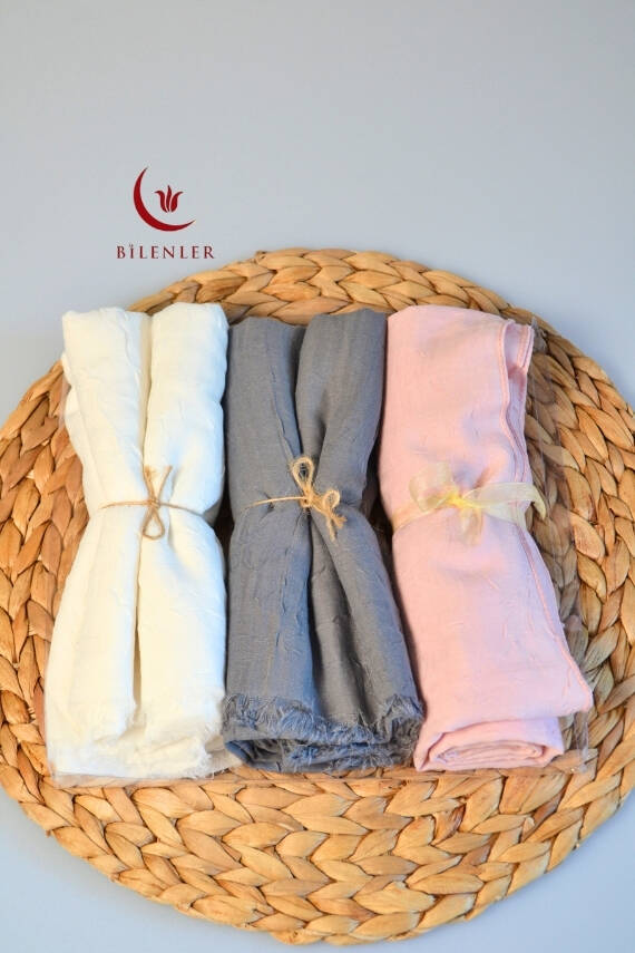 Bambu Kraş Şal 3’lü Set Beyaz/Füme/Pembe– 75x210 cm | Nefes Alabilir, Terletmez, Tok Duruşlu Mevsimlik Kumaş - 4