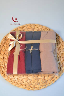 Bambu Kraş Şal 3’lü Set Bordo/ Lacivert/ Vizon– 75x210 cm | Nefes Alabilir, Terletmez, Tok Duruşlu Mevsimlik Kumaş - 4