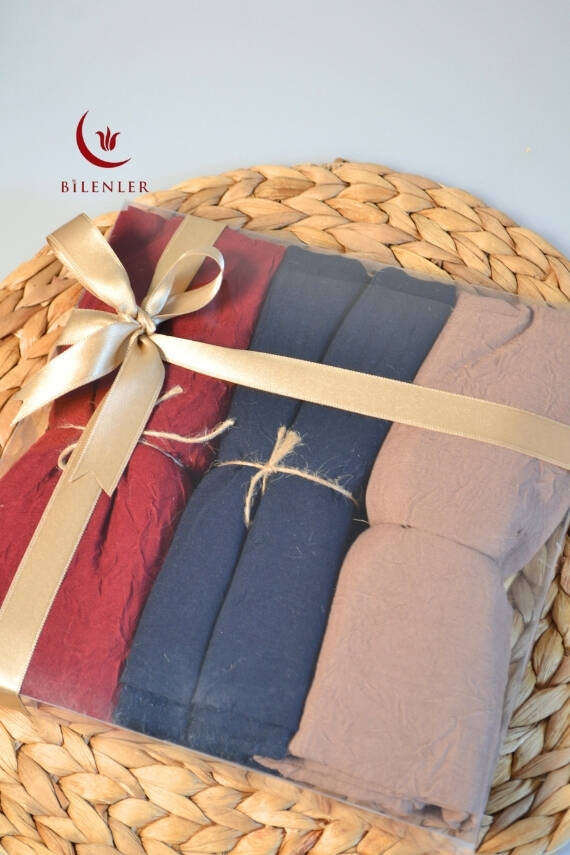 Bambu Kraş Şal 3’lü Set Bordo/ Lacivert/ Vizon– 75x210 cm | Nefes Alabilir, Terletmez, Tok Duruşlu Mevsimlik Kumaş - 2