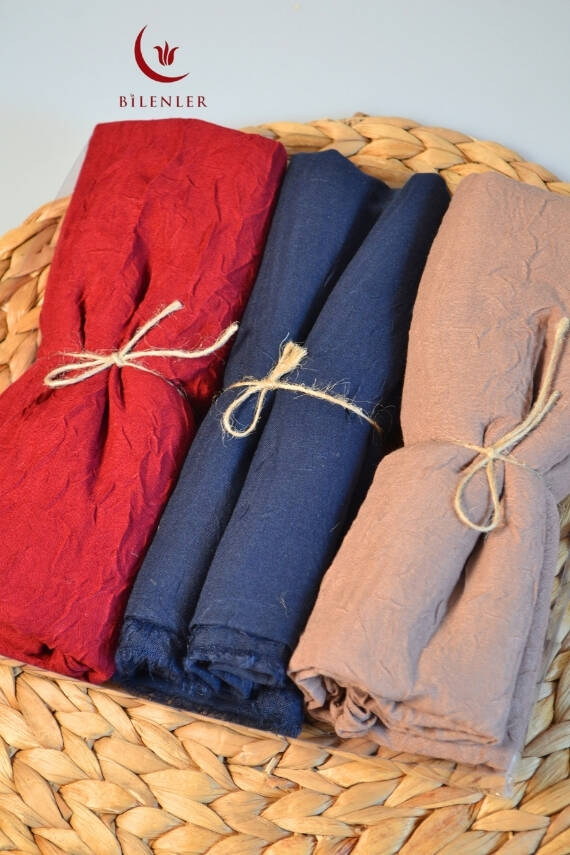 Bambu Kraş Şal 3’lü Set Bordo/ Lacivert/ Vizon– 75x210 cm | Nefes Alabilir, Terletmez, Tok Duruşlu Mevsimlik Kumaş - 1