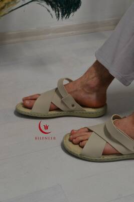 Erkek Çapraz Model Yumuşak Taban Sandalet Bej–Hac Umre ve Günlük Kullanıma Uygun - 3