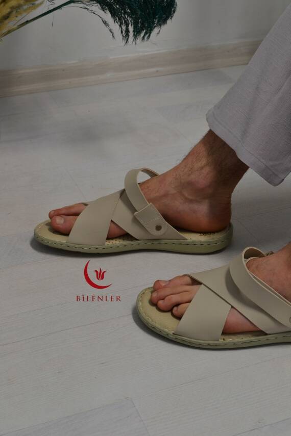Erkek Çapraz Model Yumuşak Taban Sandalet Bej–Hac Umre ve Günlük Kullanıma Uygun - 3