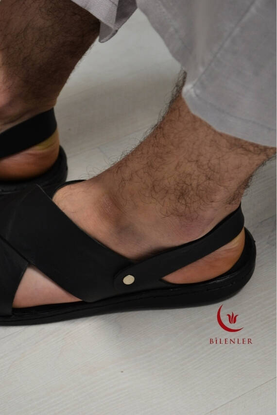 Erkek Çapraz Model Yumuşak Taban Sandalet Siyah –Hac Umre ve Günlük Kullanıma Uygun - 4