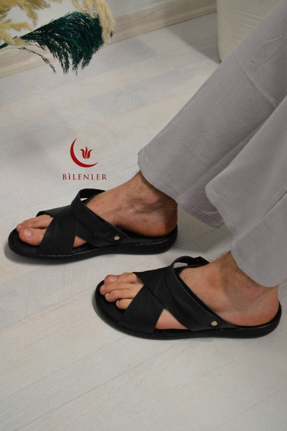 Erkek Çapraz Model Yumuşak Taban Sandalet Siyah –Hac Umre ve Günlük Kullanıma Uygun - 3