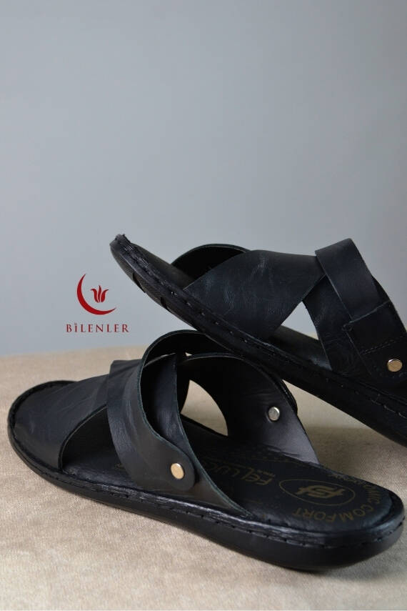 Erkek Çapraz Model Yumuşak Taban Sandalet Siyah –Hac Umre ve Günlük Kullanıma Uygun - 7