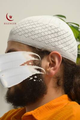 Erkek İnce Orlon Takke Beyaz – Makine İşi El Örmesi, Standart Beden 