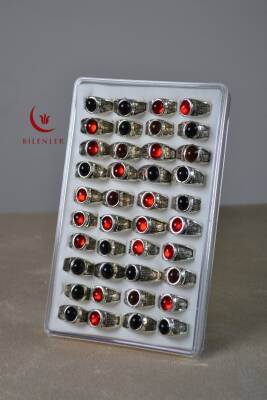 Erkek Motifli Taşlı Metal Yüzük Uzun Ömürlü, Şık Tasarım Kahve/Siyah/Kırmızı (40'lı kutu) - 4