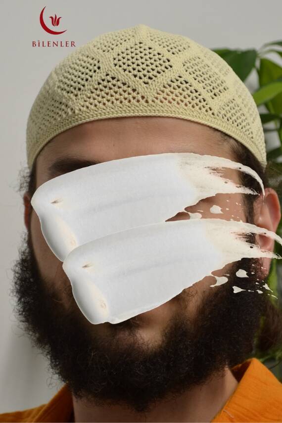 Erkek Örme Takke Bej | Hac ve Umre İçin İdeal Nefes Alabilir Standart Beden Takke - 1
