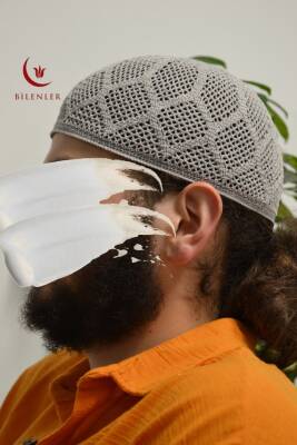 Erkek Örme Takke Gri | Hac ve Umre İçin İdeal Nefes Alabilir Standart Beden Takke - 2