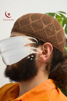 Erkek Örme Takke Kahverengi | Hac ve Umre İçin İdeal Nefes Alabilir Standart Beden Takke - 2