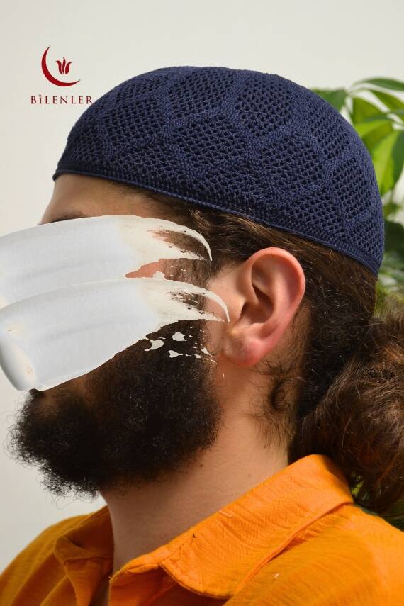 Erkek Örme Takke Lacivert | Hac ve Umre İçin İdeal Nefes Alabilir Standart Beden Takke - 2