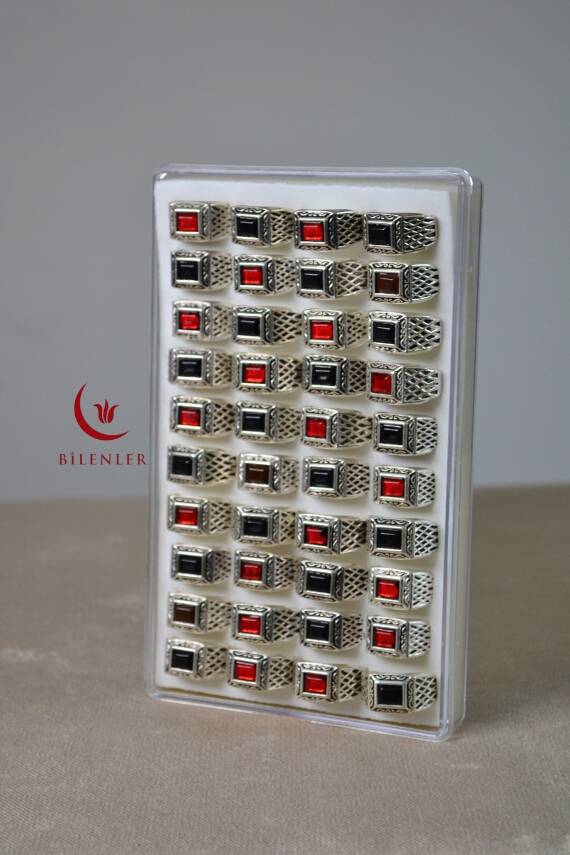 Erkek Motifli Taşlı Metal Yüzük Uzun Ömürlü, Şık Tasarım Siyah/Kahve/Kırmızı(40’lı kutu) - 5