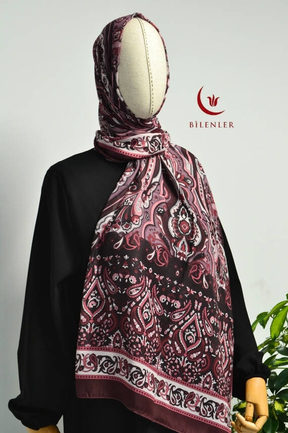 Etnik Desenli Pamuklu Şal Bordo - 1