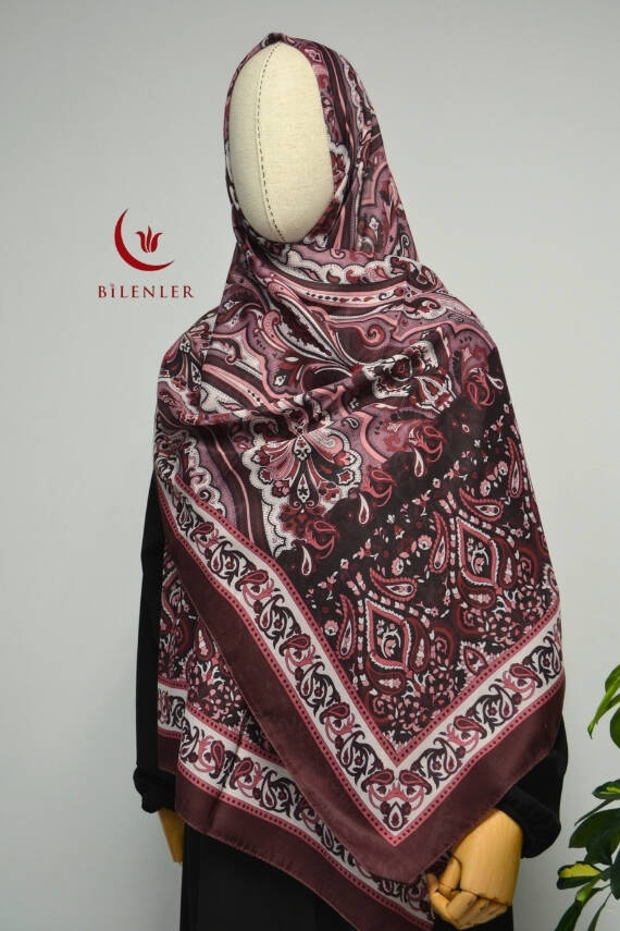 Etnik Desenli Pamuklu Şal Bordo - 4