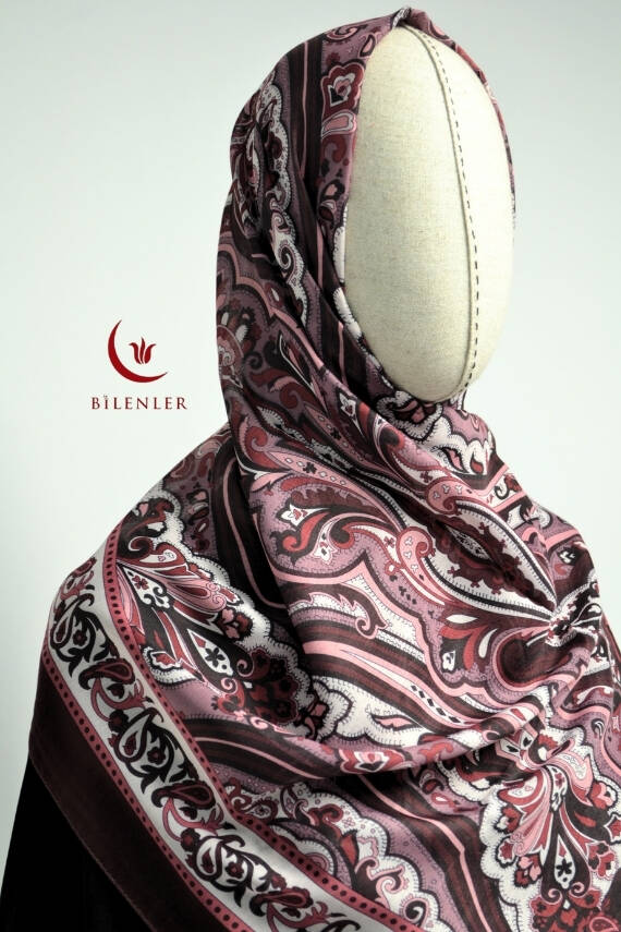 Etnik Desenli Pamuklu Şal Bordo - 2