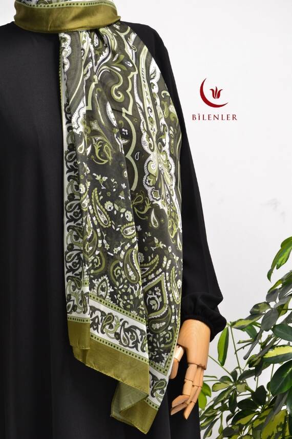 Etnik Desenli Pamuklu Şal Yeşil - 2