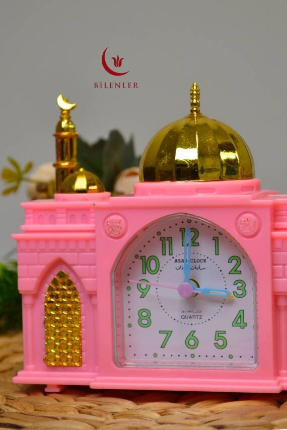 Ezan Okuyan Nostaljik Masa Saati Pembe– Mekke Ezanı Sesli (Dijital Olmayan) Büyük Boy - 2