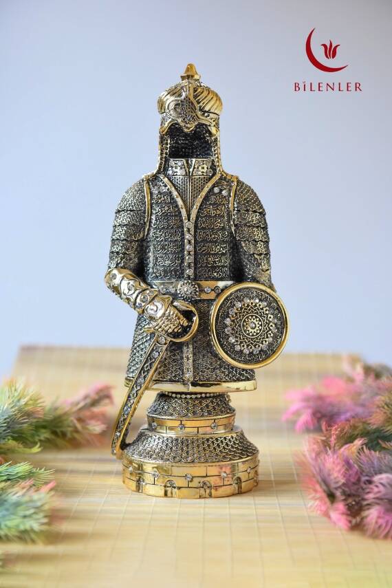 Fetih Zırh Ayetel Kürsi Biblo Büyük Boy 15×33 cm– Altın Renk Metal Dekoratif Aksesuar - 3