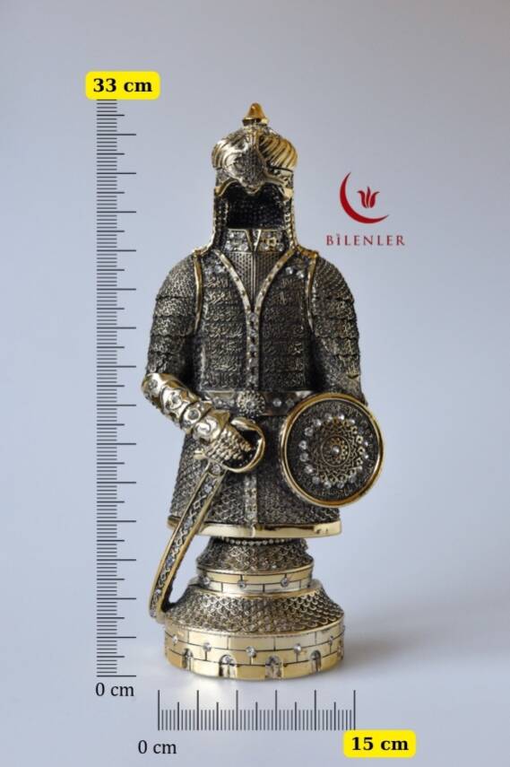 Fetih Zırh Ayetel Kürsi Biblo Büyük Boy 15×33 cm– Altın Renk Metal Dekoratif Aksesuar - 1