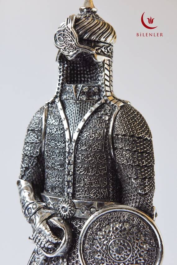 Fetih Zırh Ayetel Kürsi Biblo Büyük Boy 15×33 cm– Gümüş Renk Metal Dekoratif Aksesuar - 2