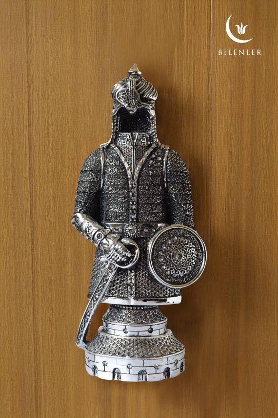 Fetih Zırh Ayetel Kürsi Biblo Büyük Boy 15×33 cm– Gümüş Renk Metal Dekoratif Aksesuar - 6