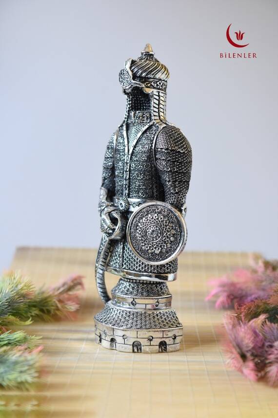 Fetih Zırh Ayetel Kürsi Biblo Büyük Boy 15×33 cm– Gümüş Renk Metal Dekoratif Aksesuar - 4