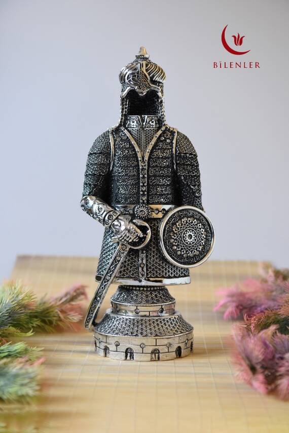 Fetih Zırh Ayetel Kürsi Biblo Büyük Boy 15×33 cm– Gümüş Renk Metal Dekoratif Aksesuar - 5