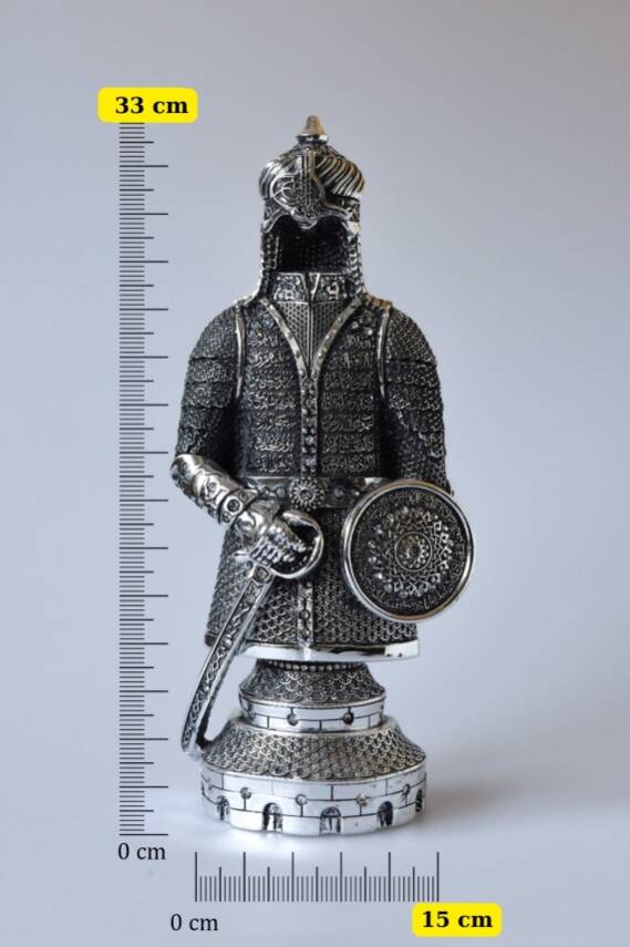 Fetih Zırh Ayetel Kürsi Biblo Büyük Boy 15×33 cm– Gümüş Renk Metal Dekoratif Aksesuar - 1