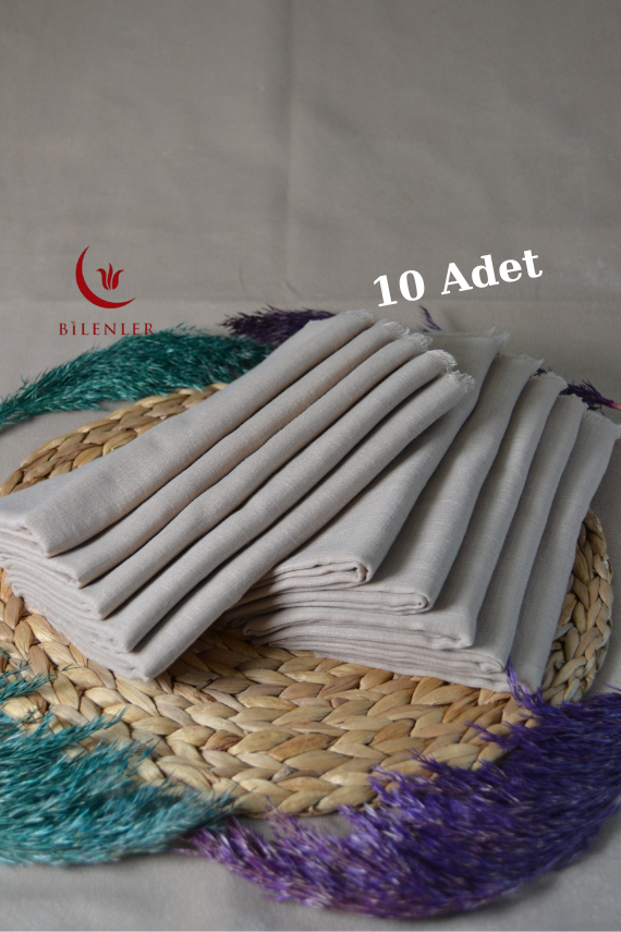 Flamlı Kare Pamuklu Eşarp Bej 10 Adet - 2