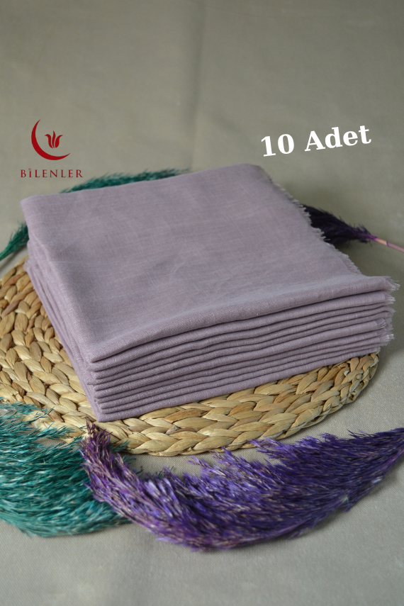Flamlı Kare Pamuklu Eşarp Lila 10 Adet - 1