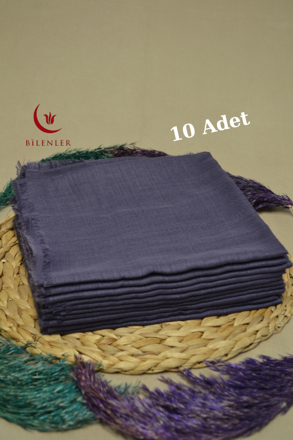 Flamlı Kare Pamuklu Eşarp Mor 10 Adet - 2