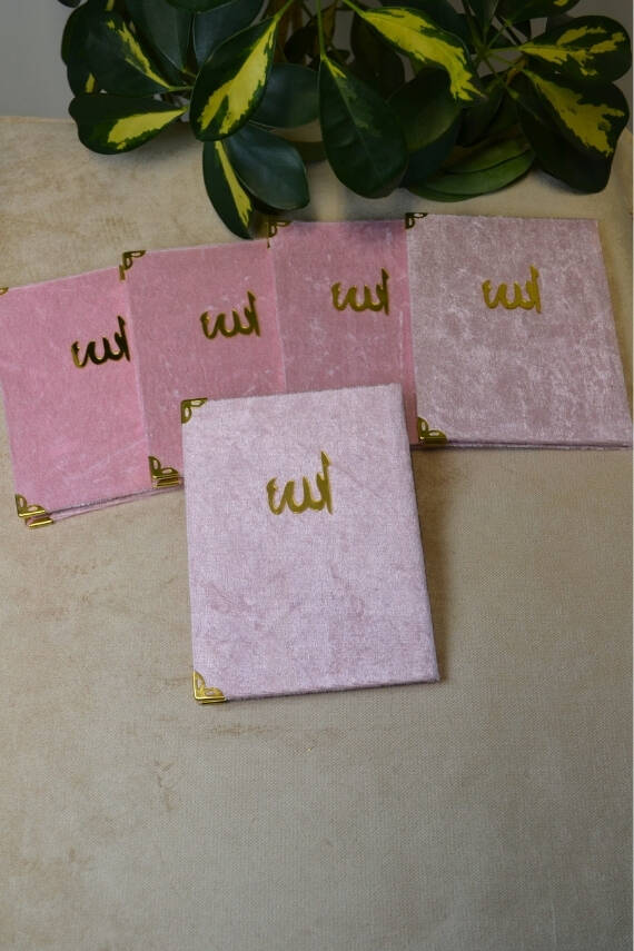 Kadife Kapaklı Allah Lafızlı Ekonomik Yasin Kitabı Pembe - 12x17 cm, 80 Sayfa - 5