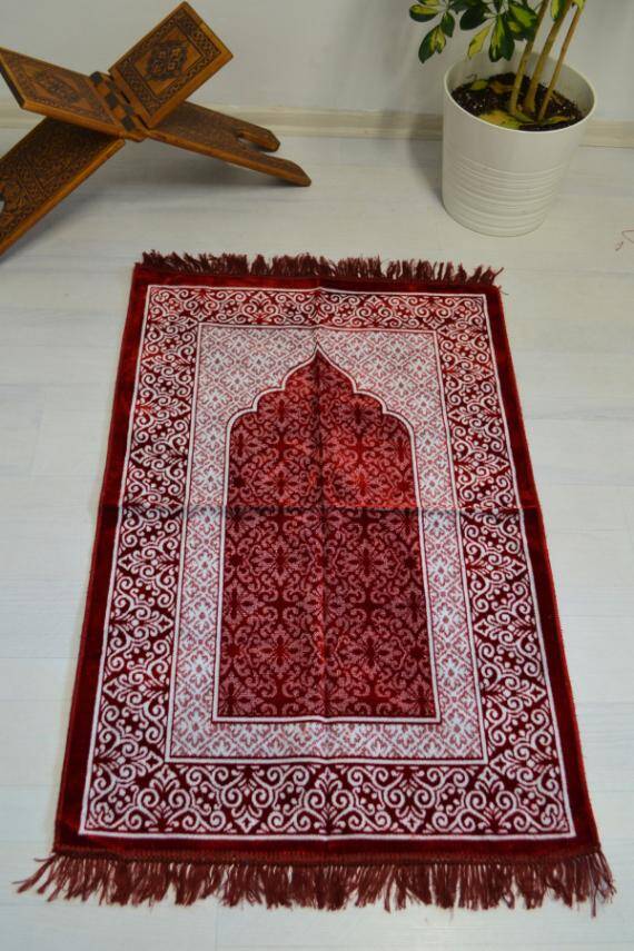 Kadife Seccade - 70x110 cm - Yumuşak ve Konforlu Kırmızı - 1
