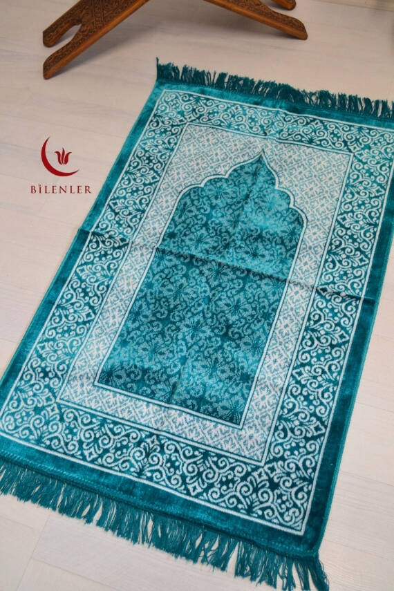 Kadife Seccade - 70x110 cm - Yumuşak ve Konforlu Turkuaz - 4