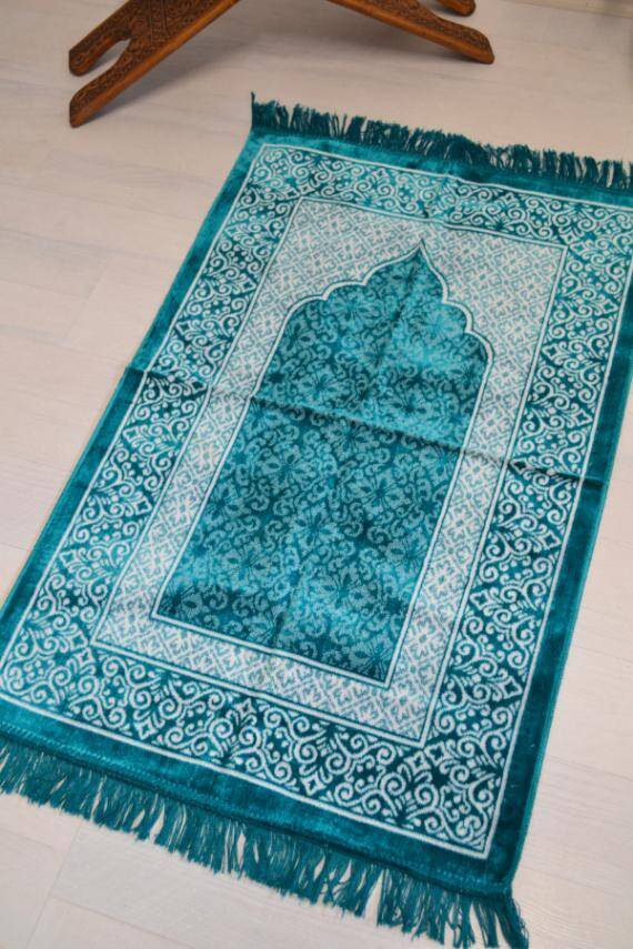 Kadife Seccade - 70x110 cm - Yumuşak ve Konforlu Turkuaz - 4