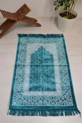 Kadife Seccade - 70x110 cm - Yumuşak ve Konforlu Turkuaz 