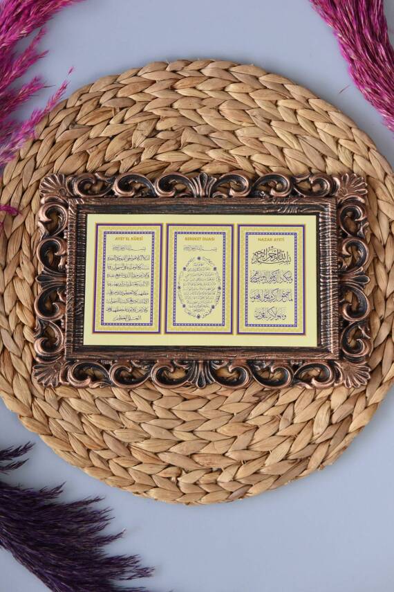 Kapı Üstü Üçlü Tablo Ayete'l Kürsi- Nazar Duası-Bereket Duası Bronz - 2
